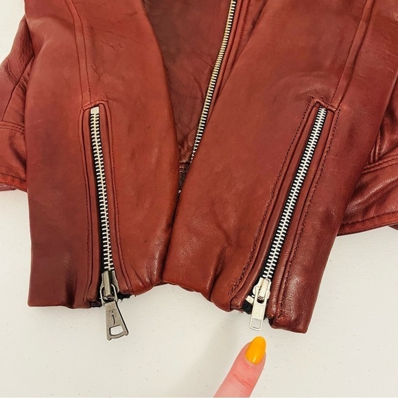 IRO Ebenya moto jacket red maroon lamb leather biker zipper fall autumn small - Picture 13 of 16